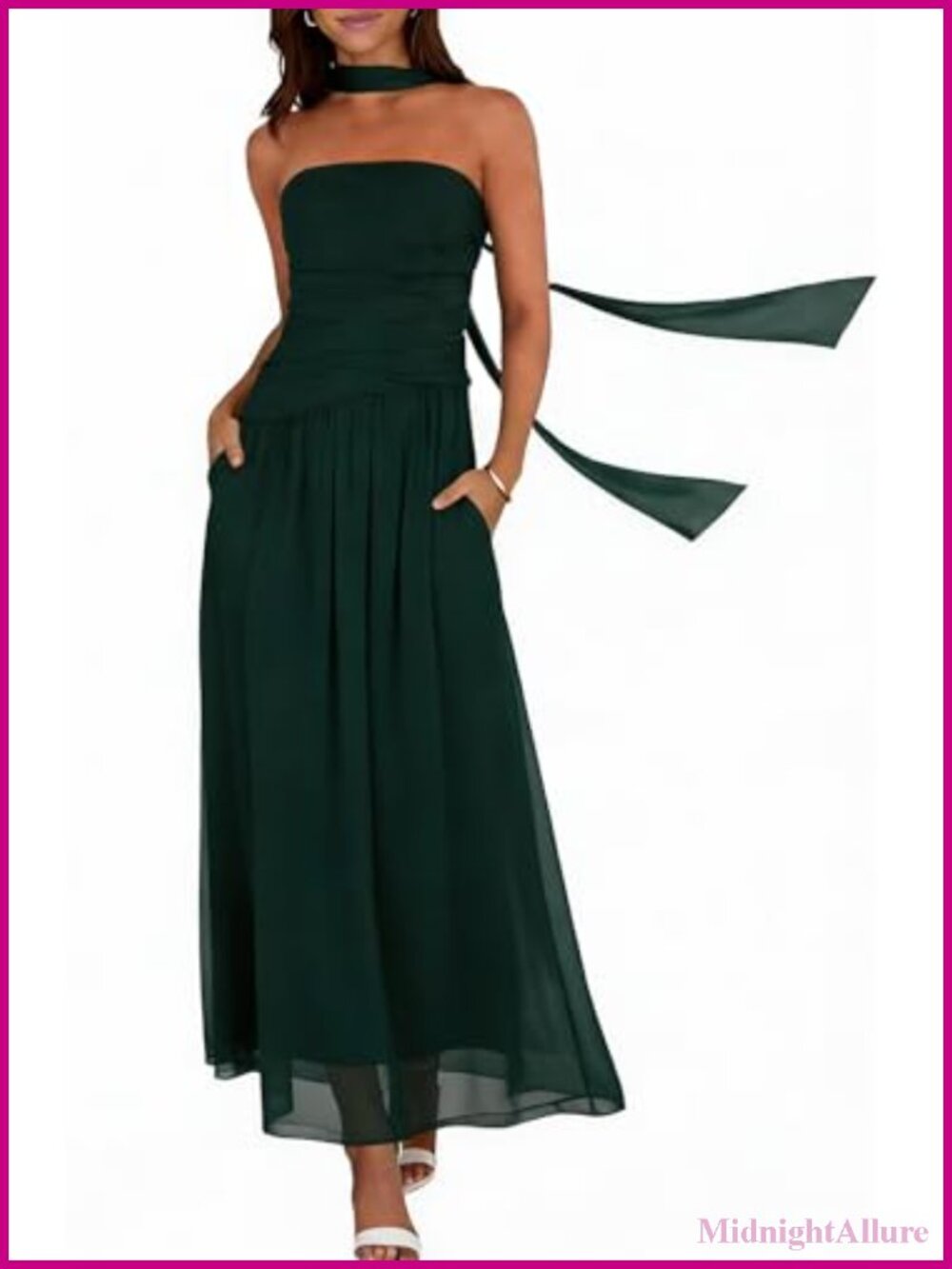Women's Strapless Ruched Maxi Dress with Scarf Wedding Guest